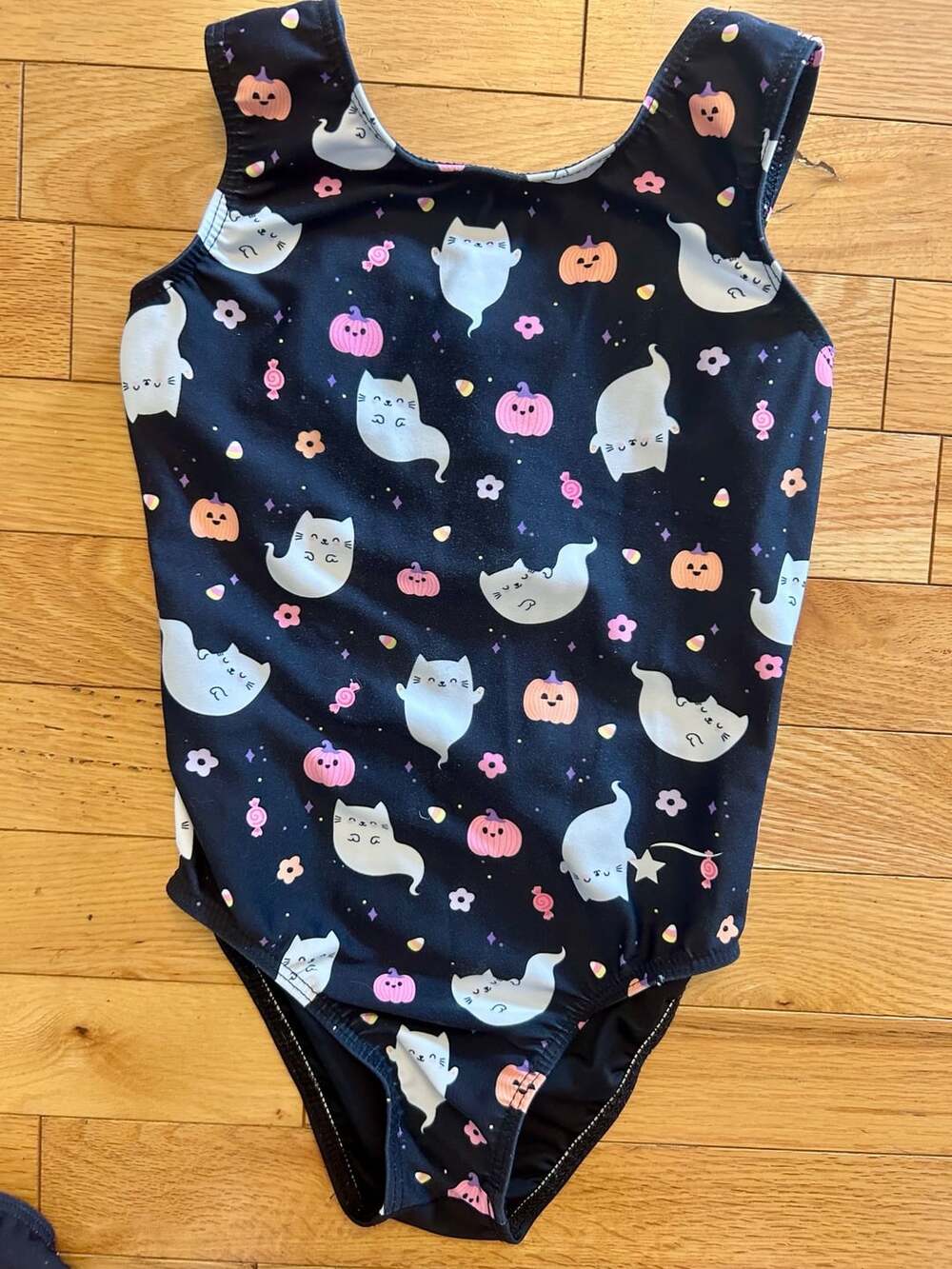 Destira Gymnastics Leotard Child XS Black Ghost Cat Halloween